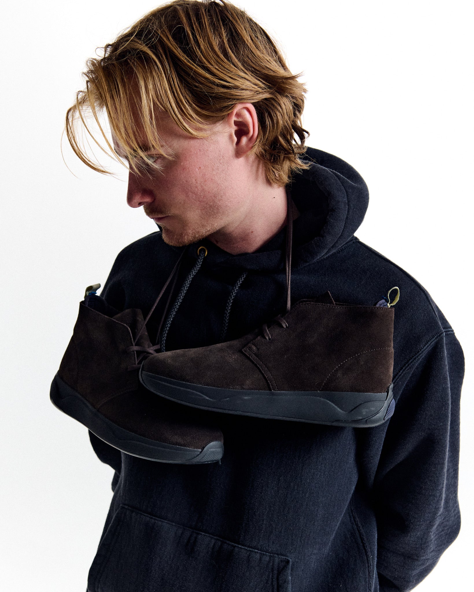 Finch Chukka in Chestnut suede, worn