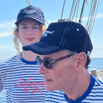 Contrast Stitch Cap in Navy worn on deck with Équipement De Vie striped tops