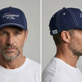 Contrast Stitch Cap in Navy worn by a model – front and side view