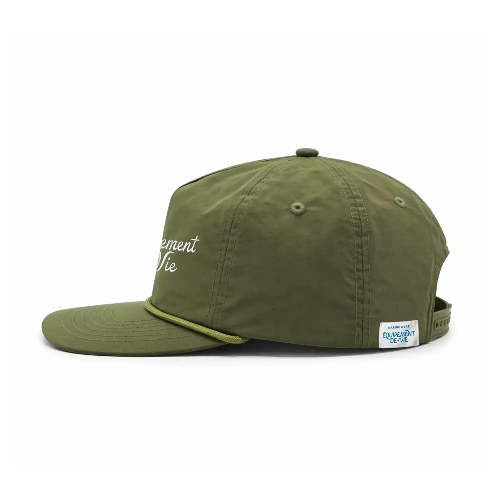 Nylon Five Panel Cap in Olive, side view