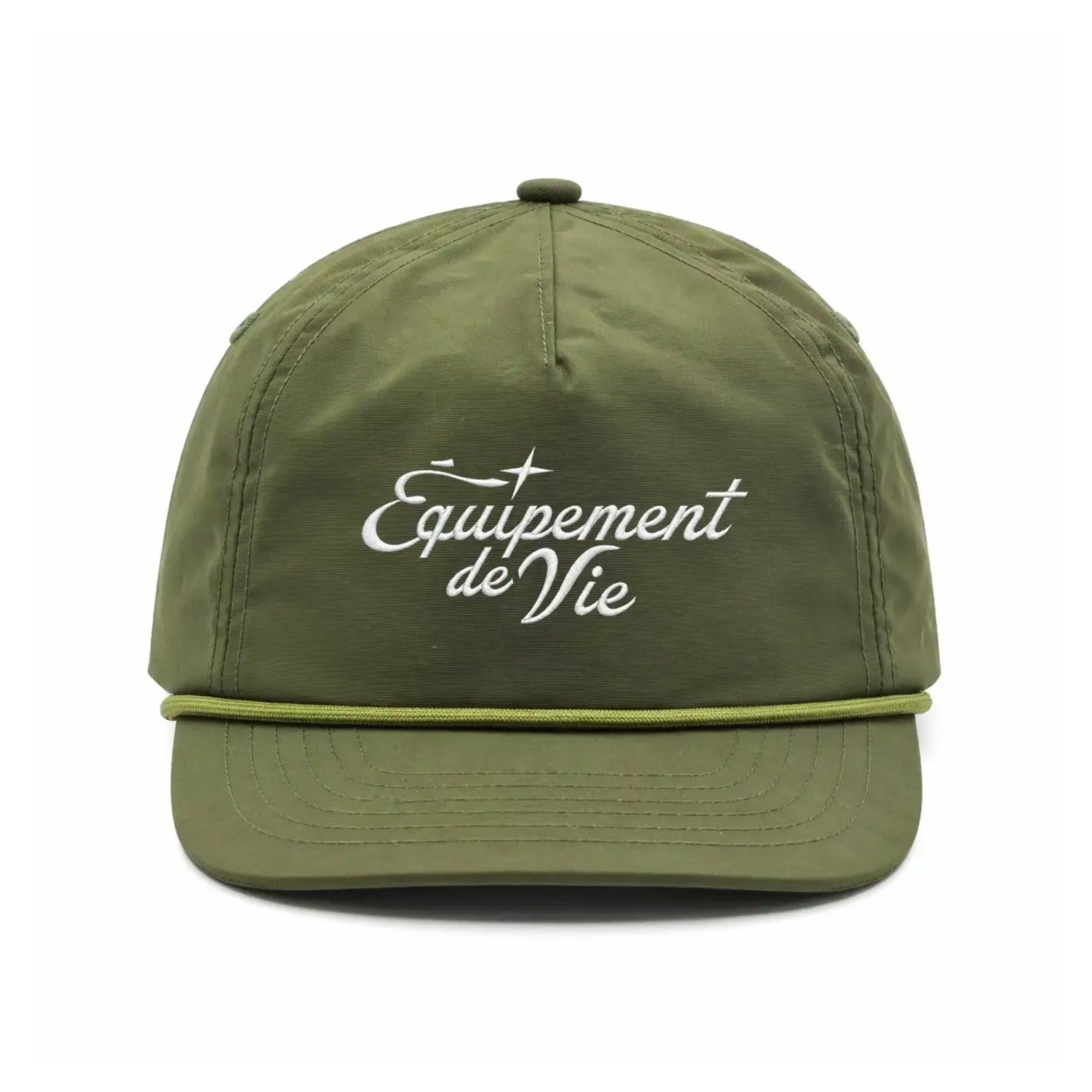 Nylon Five Panel Cap in Olive with embroidered Équipement De Vie logo